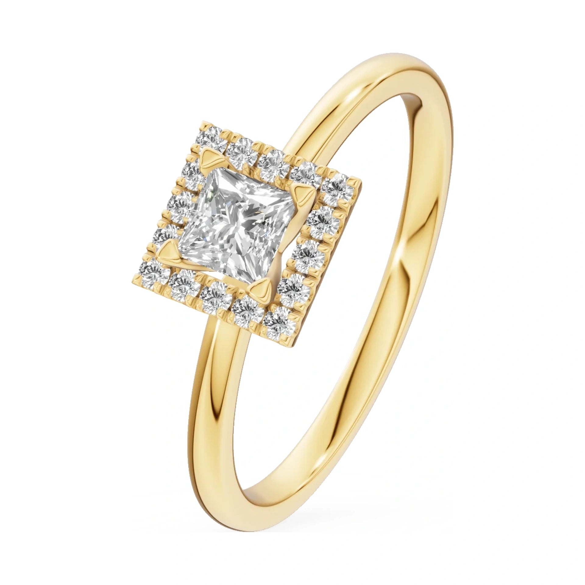 0.30 ct princess-cut natural diamond GREMARI Seven Aura engagement ring in 14K yellow gold