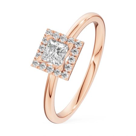 0.30 ct princess-cut natural diamond GREMARI Seven Aura engagement ring in 14K rose gold