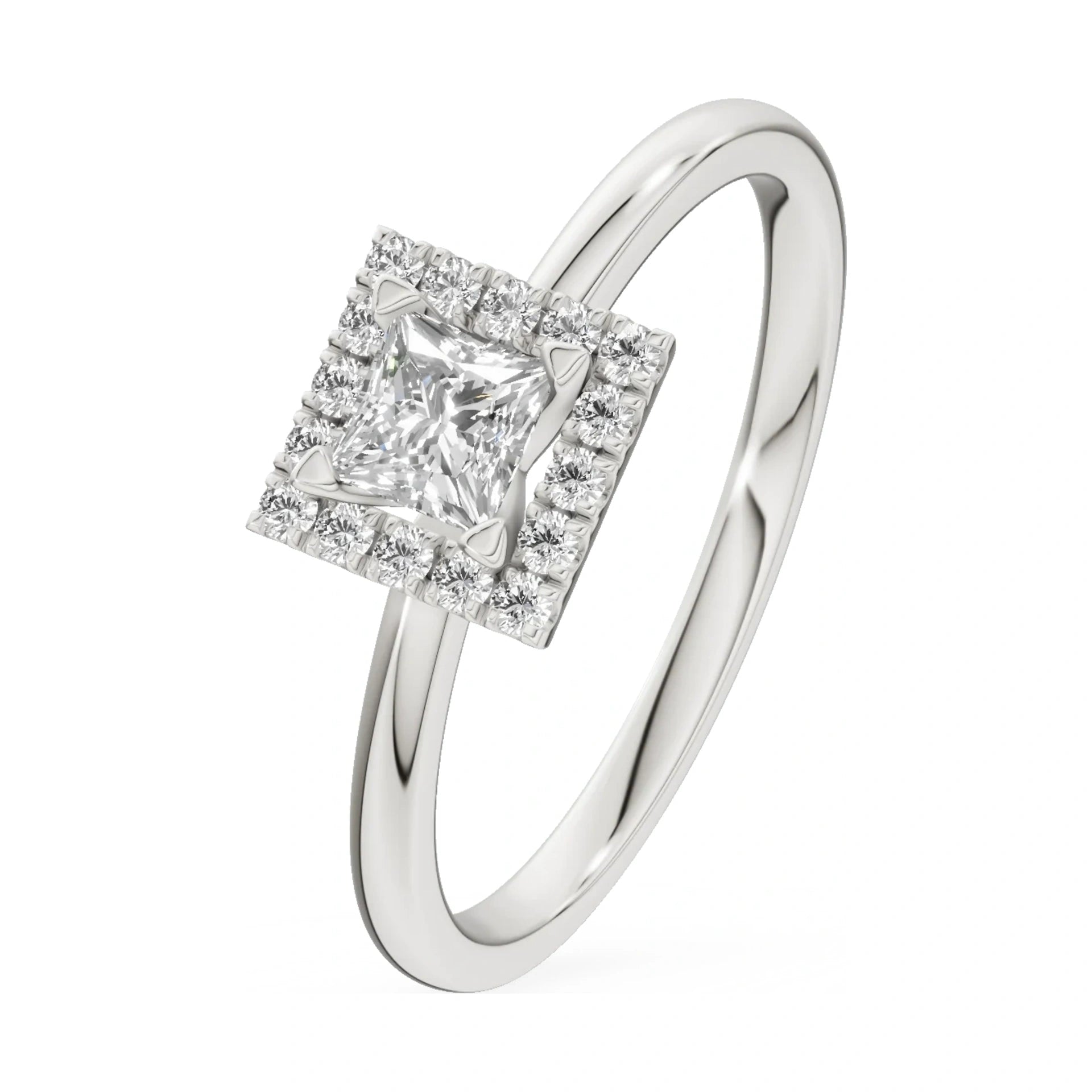 0.30 ct princess-cut natural diamond GREMARI Seven Aura engagement ring in 14K white gold