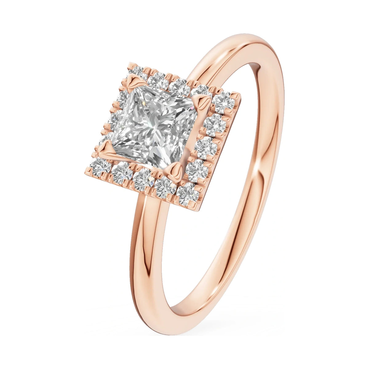 0.50 ct princess-cut natural diamond GREMARI Seven Aura engagement ring in 14K rose gold