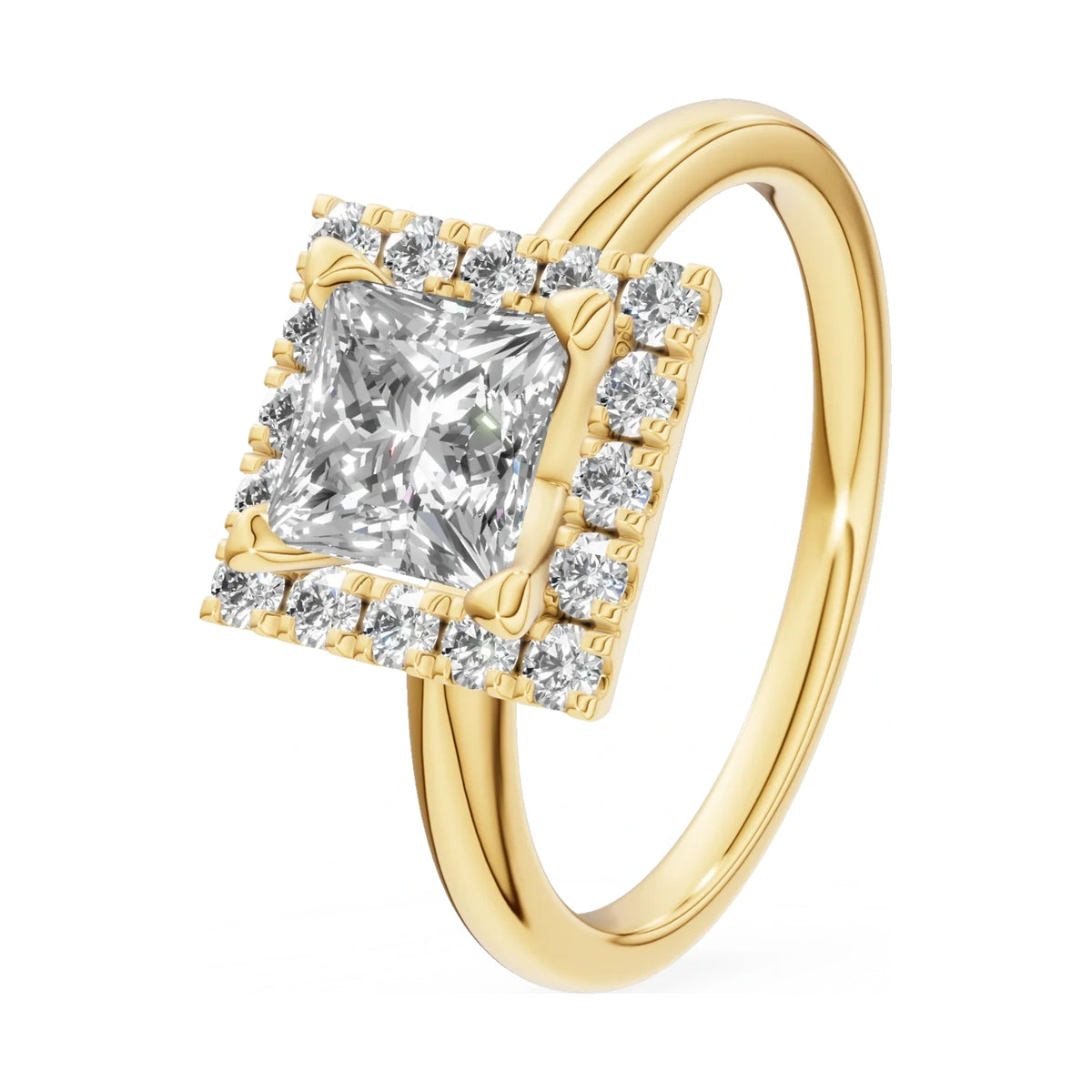 1.00 ct princess-cut natural diamond GREMARI Seven Aura engagement ring in 14K yellow gold