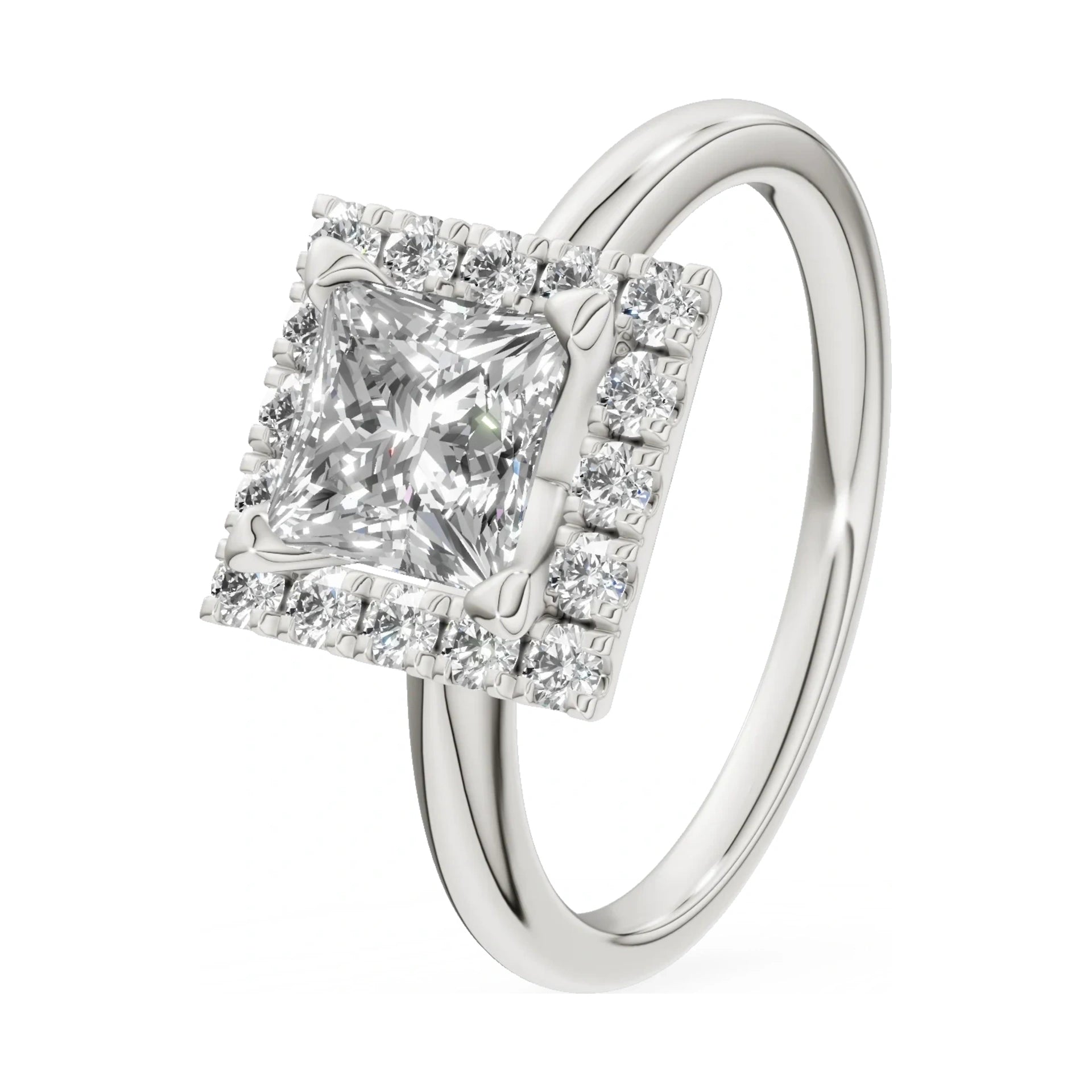 1.00 ct princess-cut natural diamond GREMARI Seven Aura engagement ring in 14K white gold