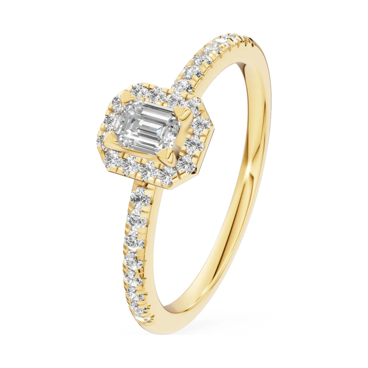 0.15 ct emerald-cut natural diamond GREMARI Seven Icon engagement ring in 14K yellow gold