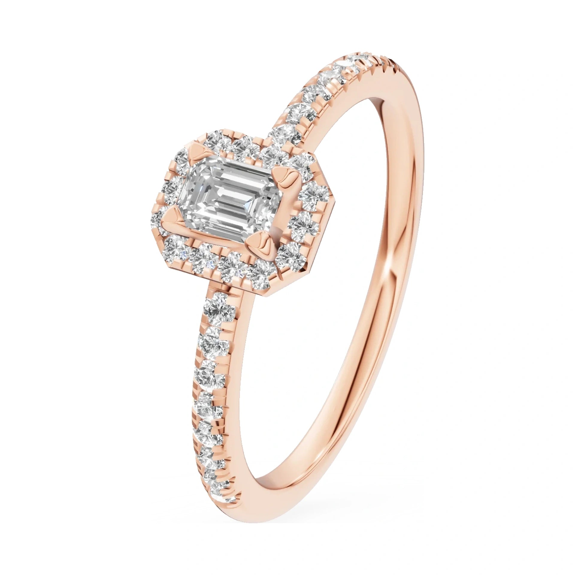 0.15 ct emerald-cut natural diamond GREMARI Seven Icon engagement ring in 14K rose gold
