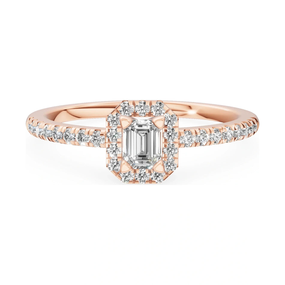 GREMARI Seven Icon 14K rose gold engagement ring with 0.15 ct emerald-cut natural diamond