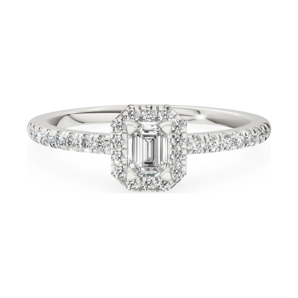 GREMARI Seven Icon 14K white gold engagement ring with 0.15 ct emerald-cut natural diamond