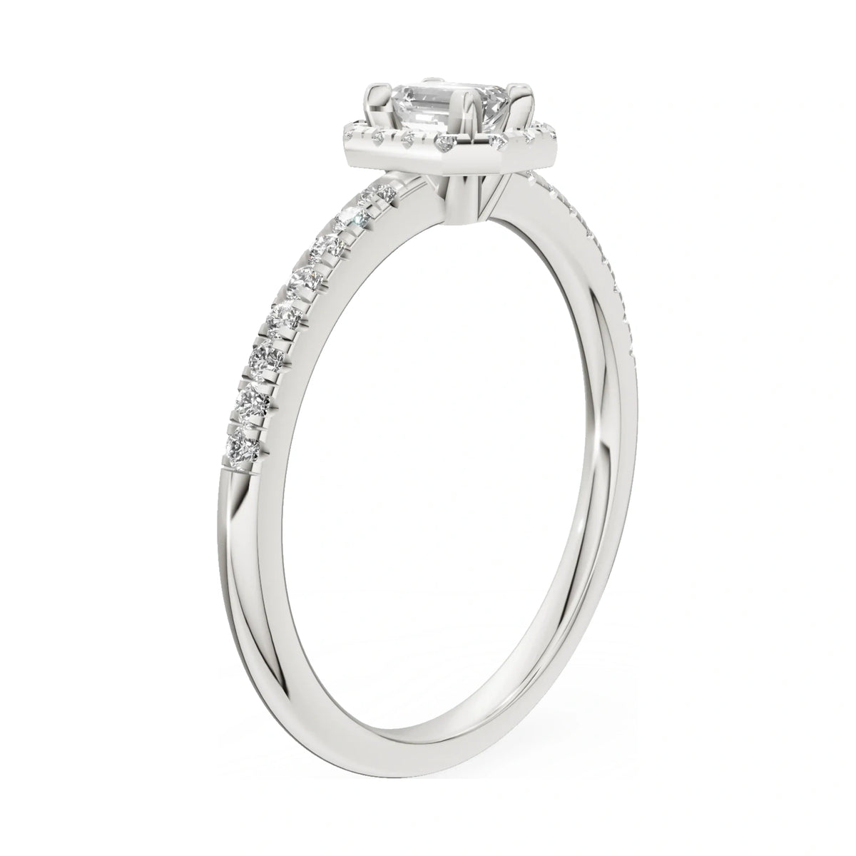 14K white gold GREMARI Seven Icon ring with 0.15 ct emerald-cut natural diamond