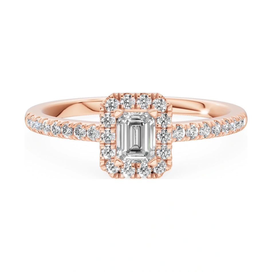 GREMARI Seven Icon 14K rose gold engagement ring with 0.24 ct emerald-cut natural diamond
