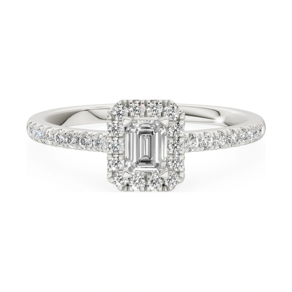 GREMARI Seven Icon 14K white gold engagement ring with 0.24 ct emerald-cut natural diamond