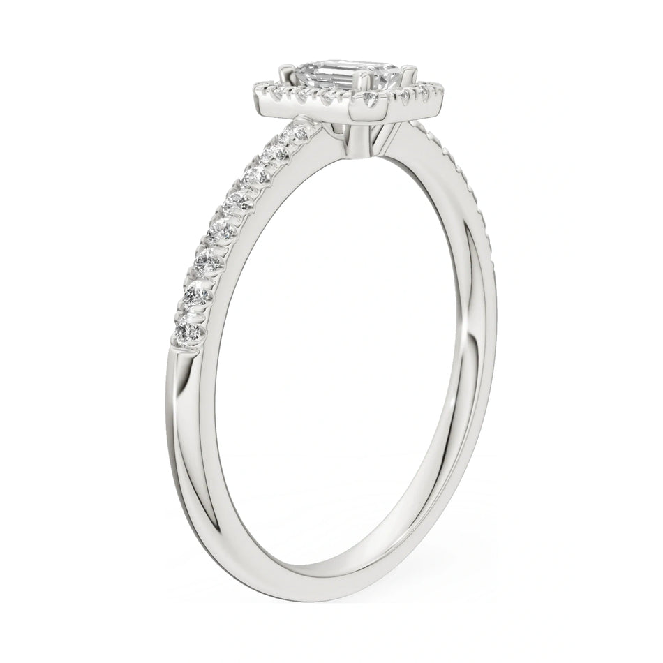 14K white gold GREMARI Seven Icon ring with 0.24 ct emerald-cut natural diamond