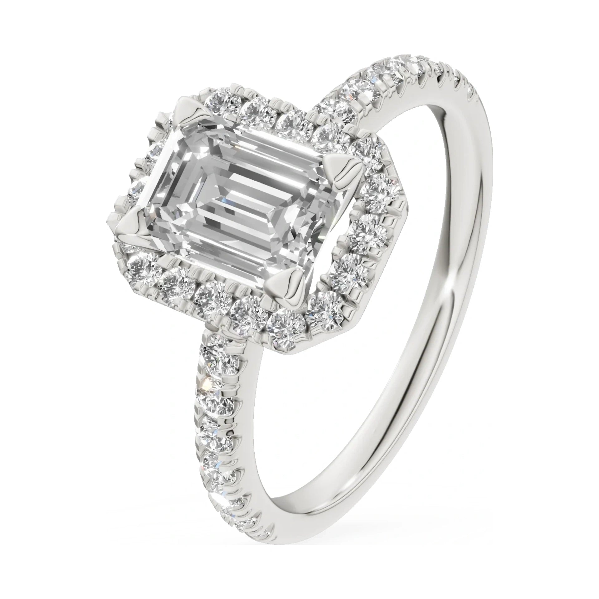 1.00 ct emerald-cut natural diamond GREMARI Seven Icon engagement ring in 14K white gold