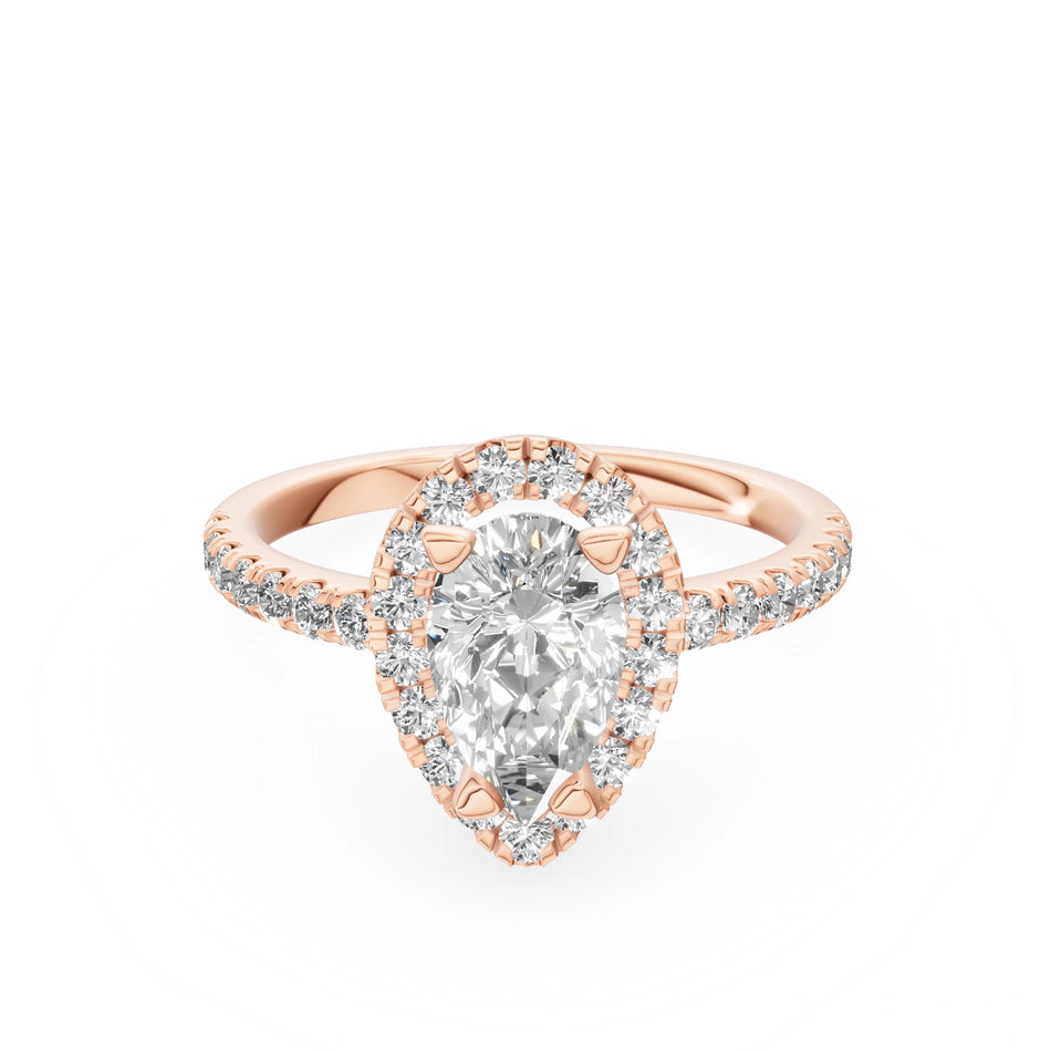 Gremari Seven Icon zásnubný prsteň z ružového zlata s 1,00 ct lab-grown diamantom – Pear