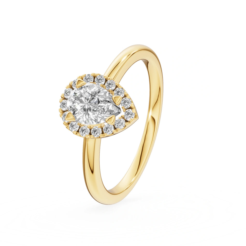 Gremari Seven Icon zásnubný prsteň zo žltého zlata s 0,15 ct lab-grown diamantom – Pear