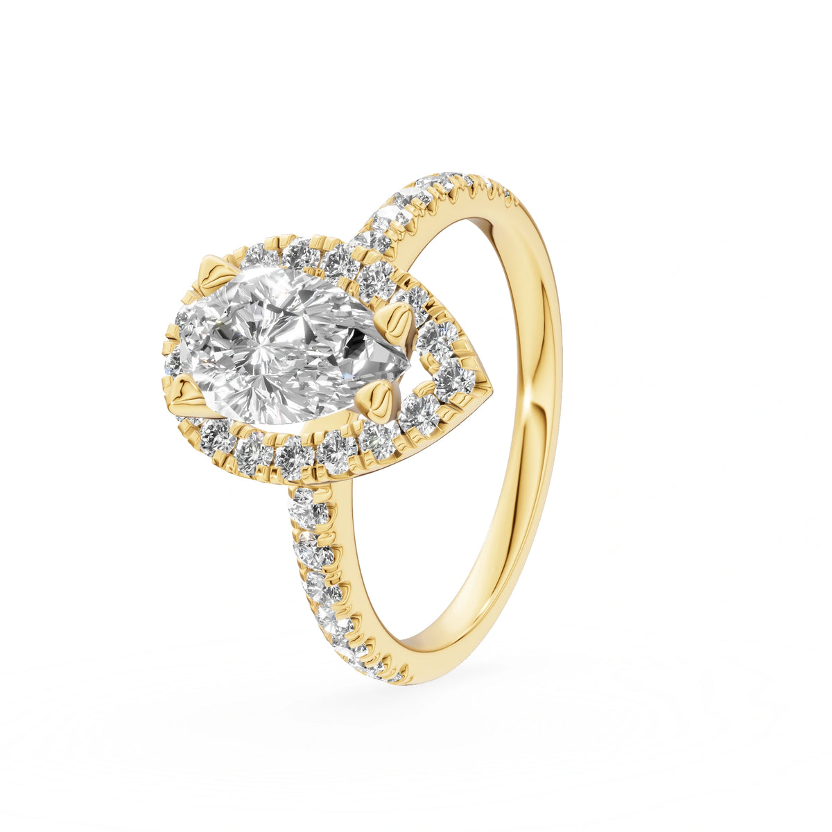 Gremari Seven Icon zásnubný prsteň zo žltého zlata s 1,00 ct lab-grown diamantom – Pear