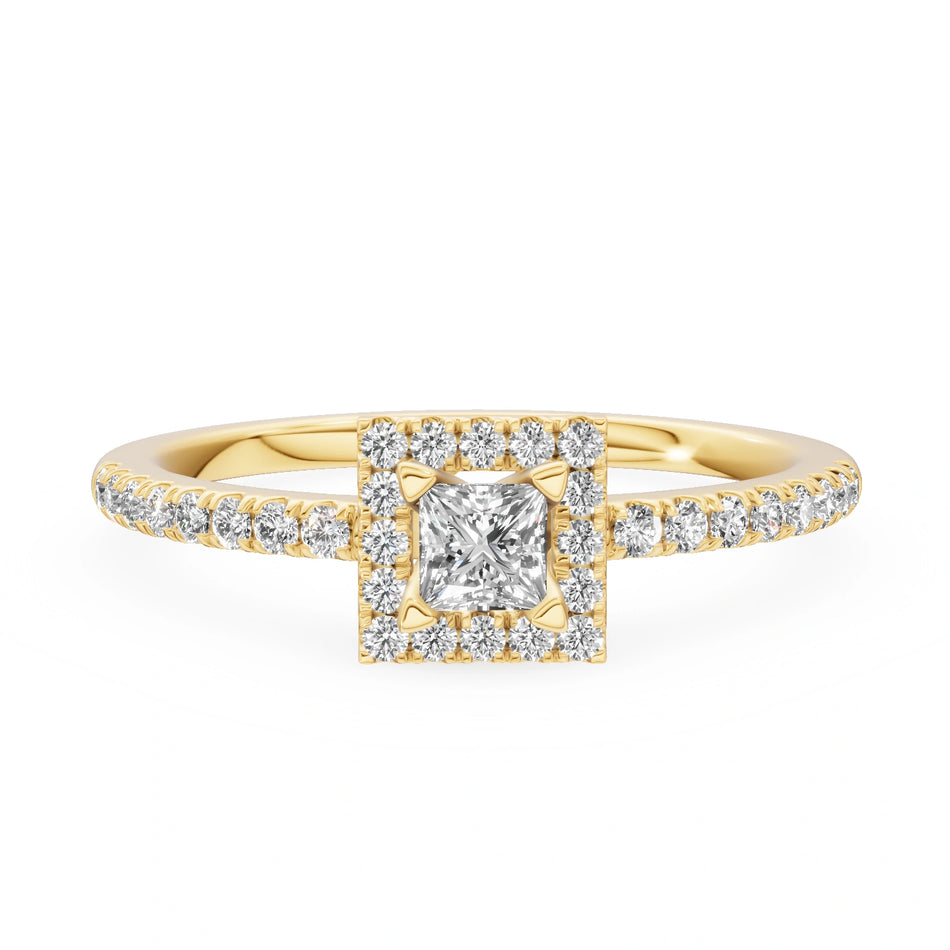 Gremari Seven Icon zásnubný prsteň zo žltého zlata s 0,15 ct lab-grown diamantom – Princess