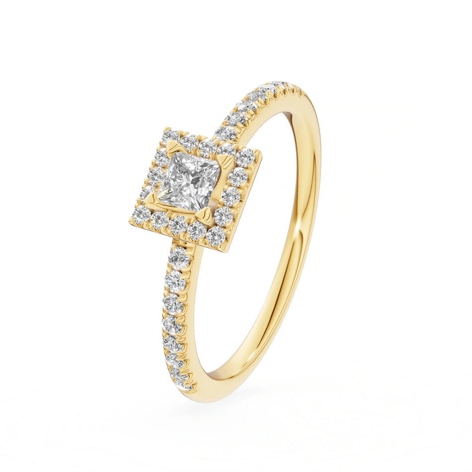 Gremari Seven Icon zásnubný prsteň zo žltého zlata s 0,15 ct lab-grown diamantom – Princess