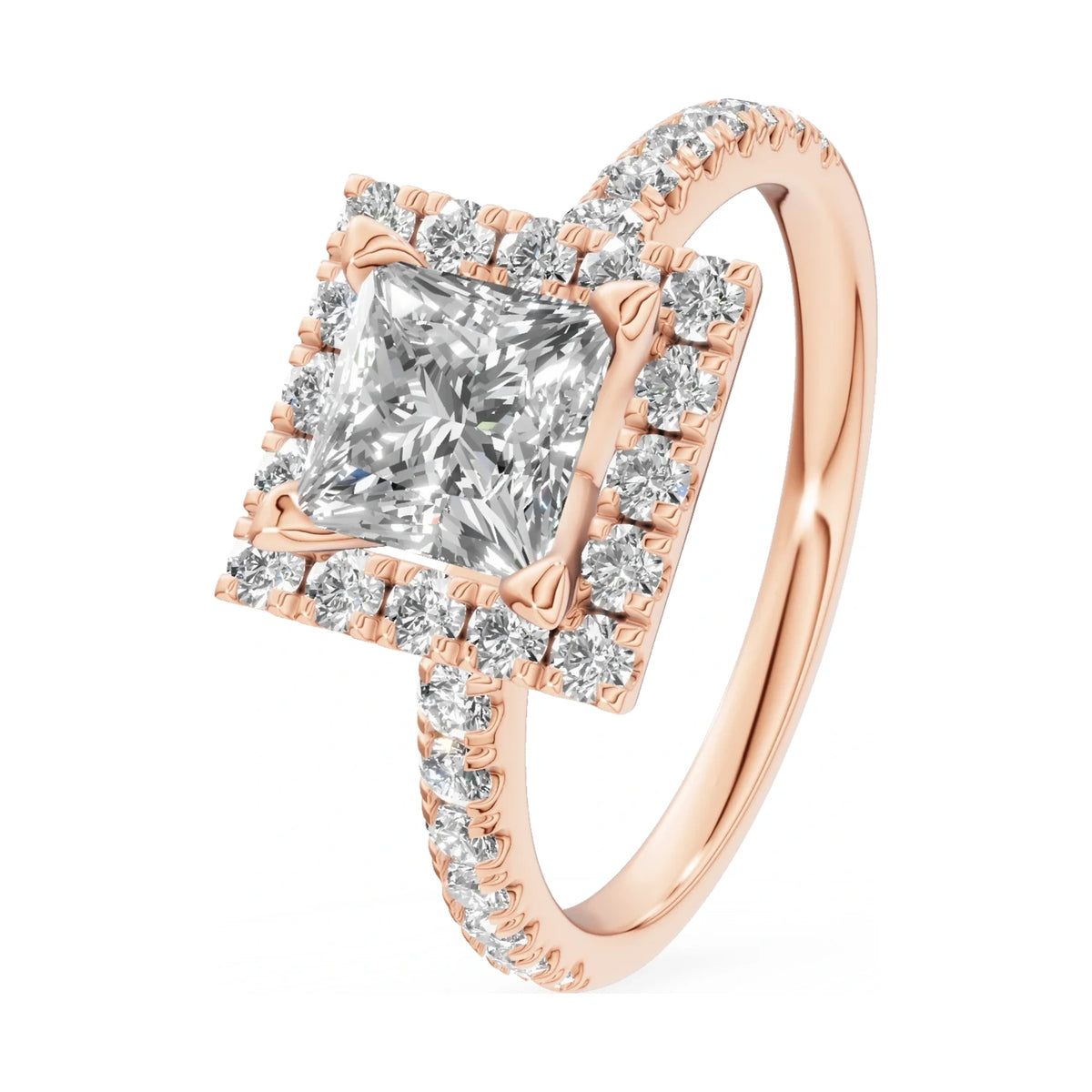 1.00 ct princess-cut natural diamond GREMARI Seven Icon engagement ring in 14K rose gold