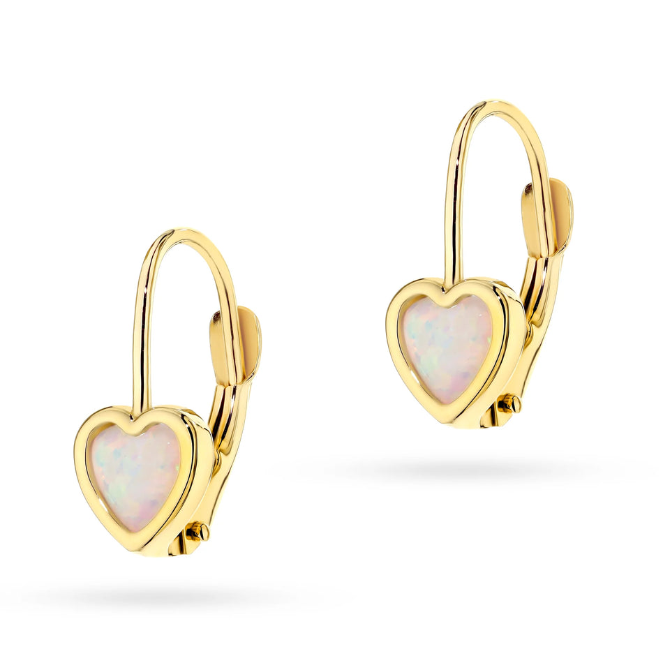 Náušnice zo zlata s opalitom srdce