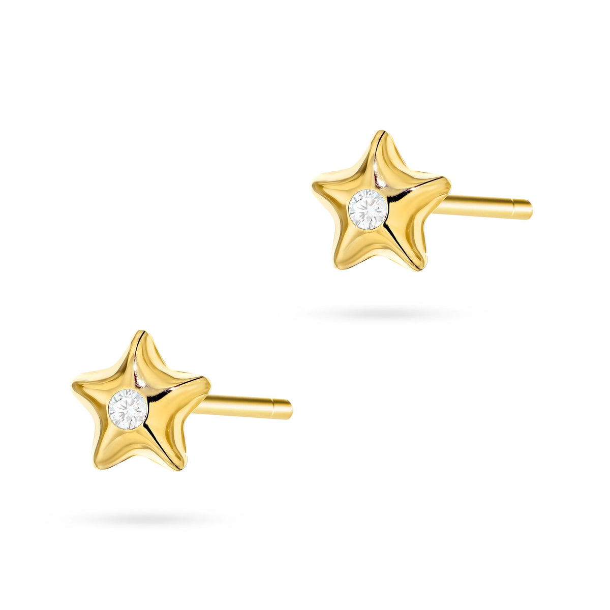 Napichovacie peckové náušnice zo žltého zlata v tvare hviezdy so zirkónmi