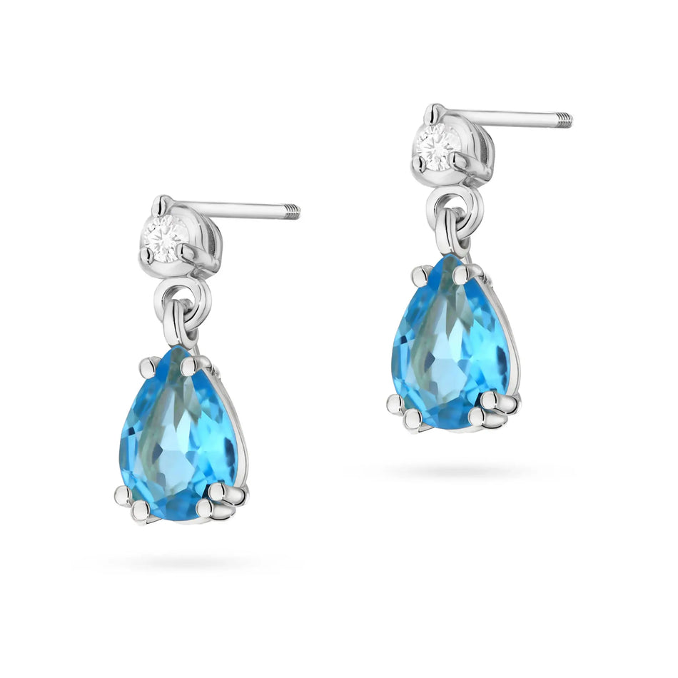 White Gold Earrings with 0.90 ct Topaz and Diamonds | 585 (14k) White Gold Screw Back Stud Earrings