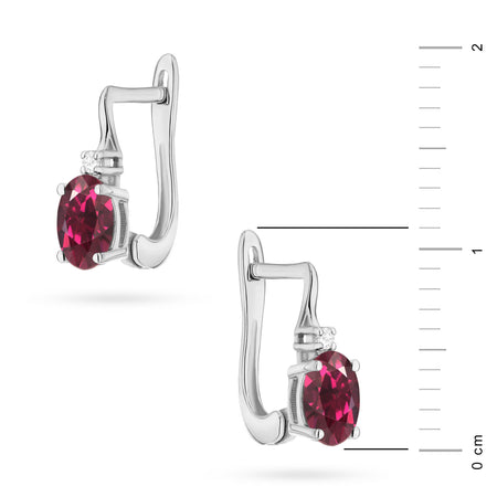 White Gold Earrings with 0.50 ct Rhodolite and Diamonds | 585 (14k) White Gold English Clasp Earrings