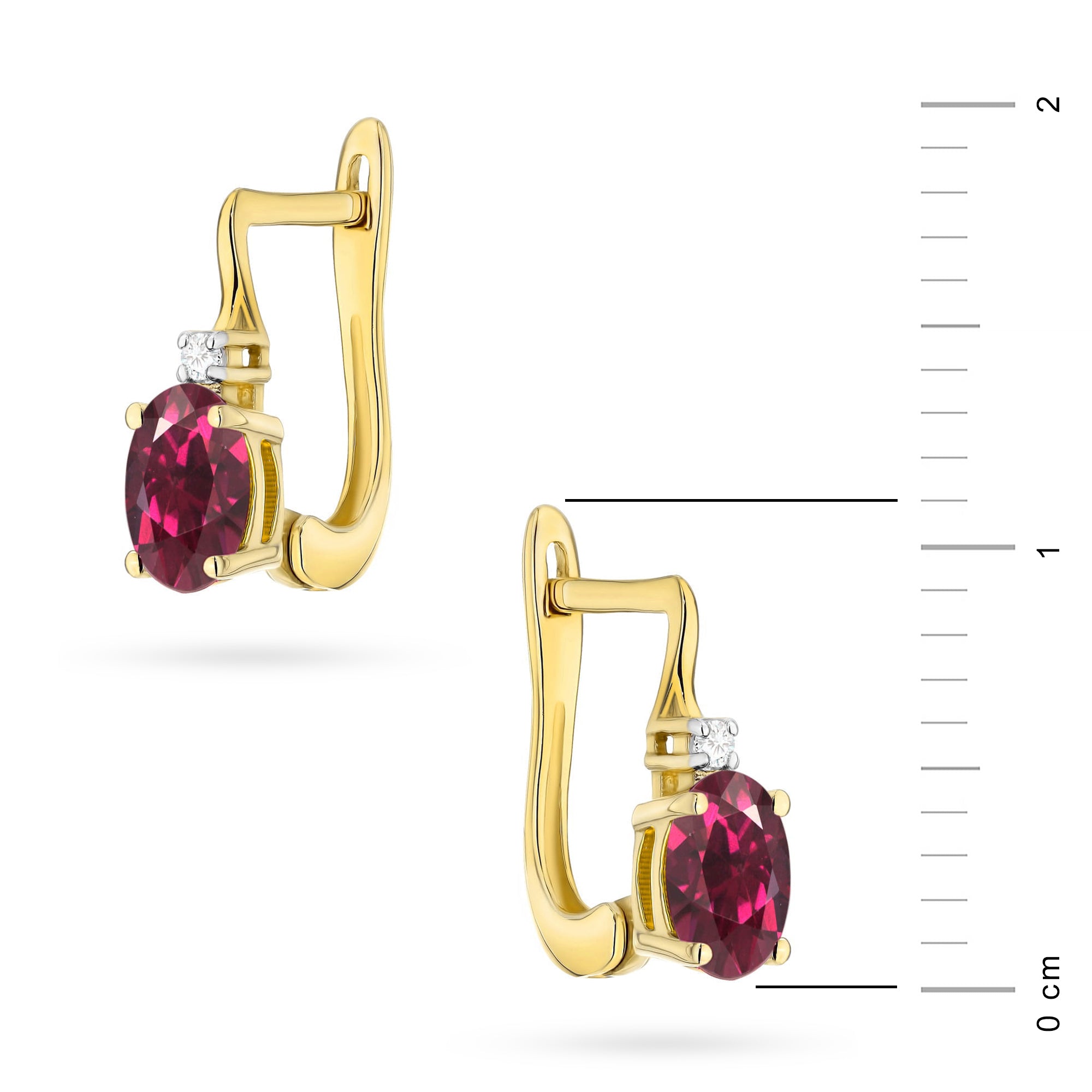 Gold Earrings with 0.50 ct Rhodolite and Diamonds | 585 (14k) Gold English Clasp Earrings