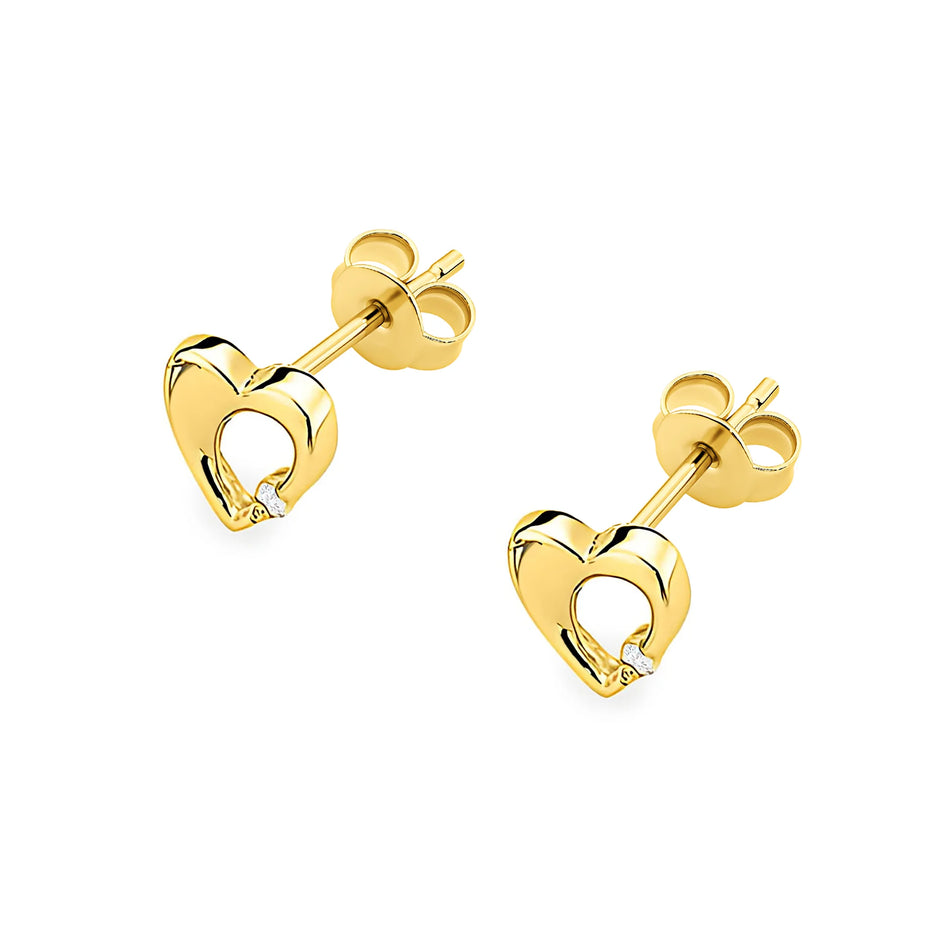 Gold Earrings with Diamonds Hearts