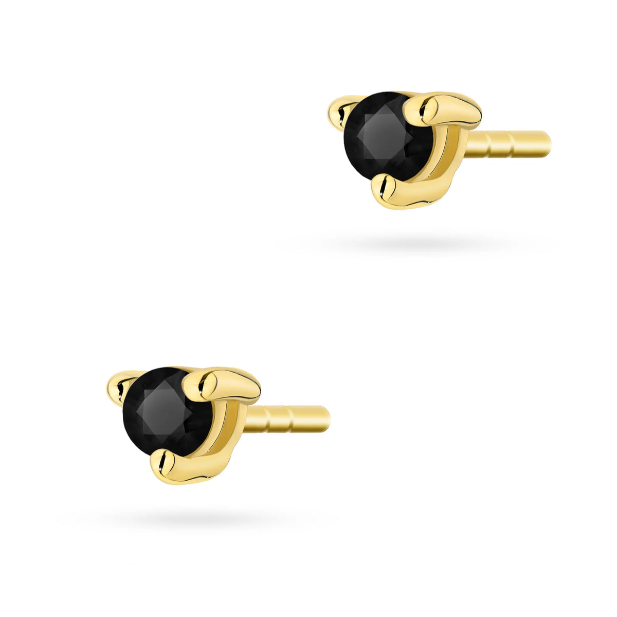Gold Earrings with 0.04 ct Black Diamonds | 585 (14k) Gold Stud Earrings