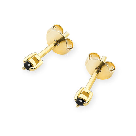 Gold Earrings with 0.04 ct Black Diamonds | 585 (14k) Gold Stud Earrings
