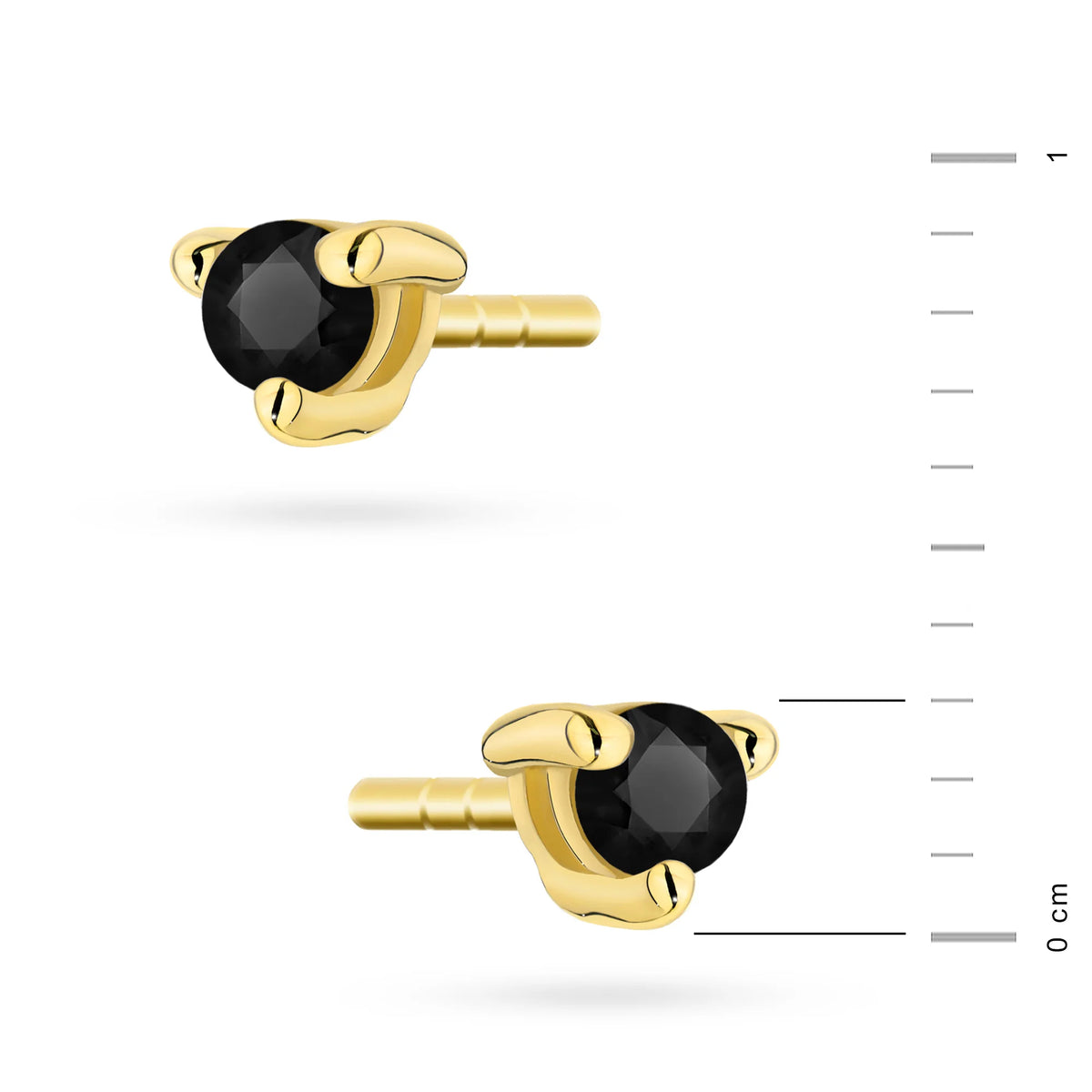 Gold Earrings with 0.04 ct Black Diamonds | 585 (14k) Gold Stud Earrings