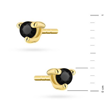 Gold Earrings with 0.04 ct Black Diamonds | 585 (14k) Gold Stud Earrings