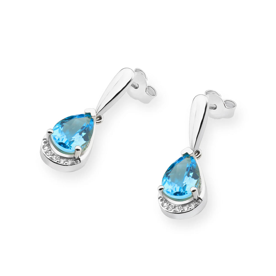White Gold Earrings with 1.40 ct Topazes and 0.05 ct Diamonds | 585 (14k) White Gold Stud Earrings