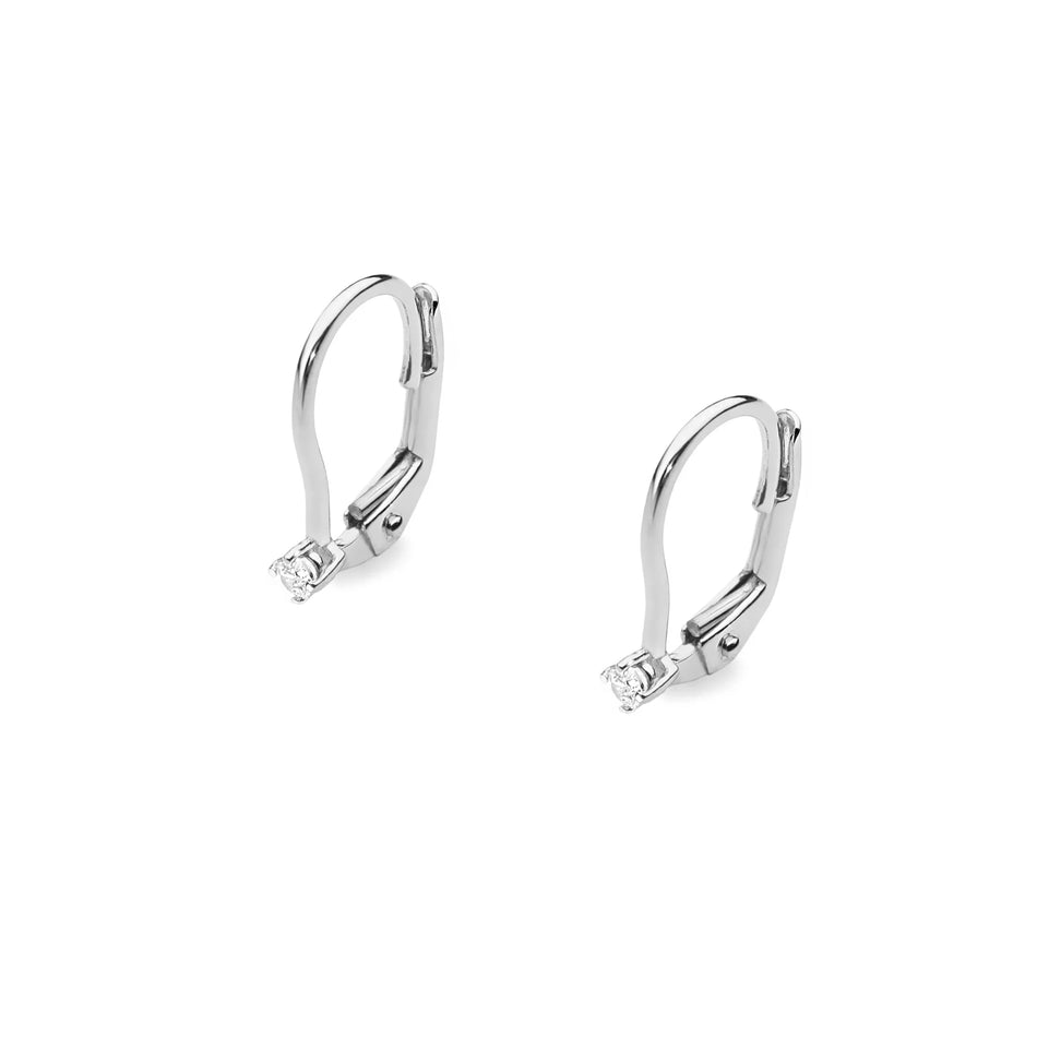 White Gold Earrings with 0.03 ct Diamonds | 585 (14k) White Gold English Clasp Earrings