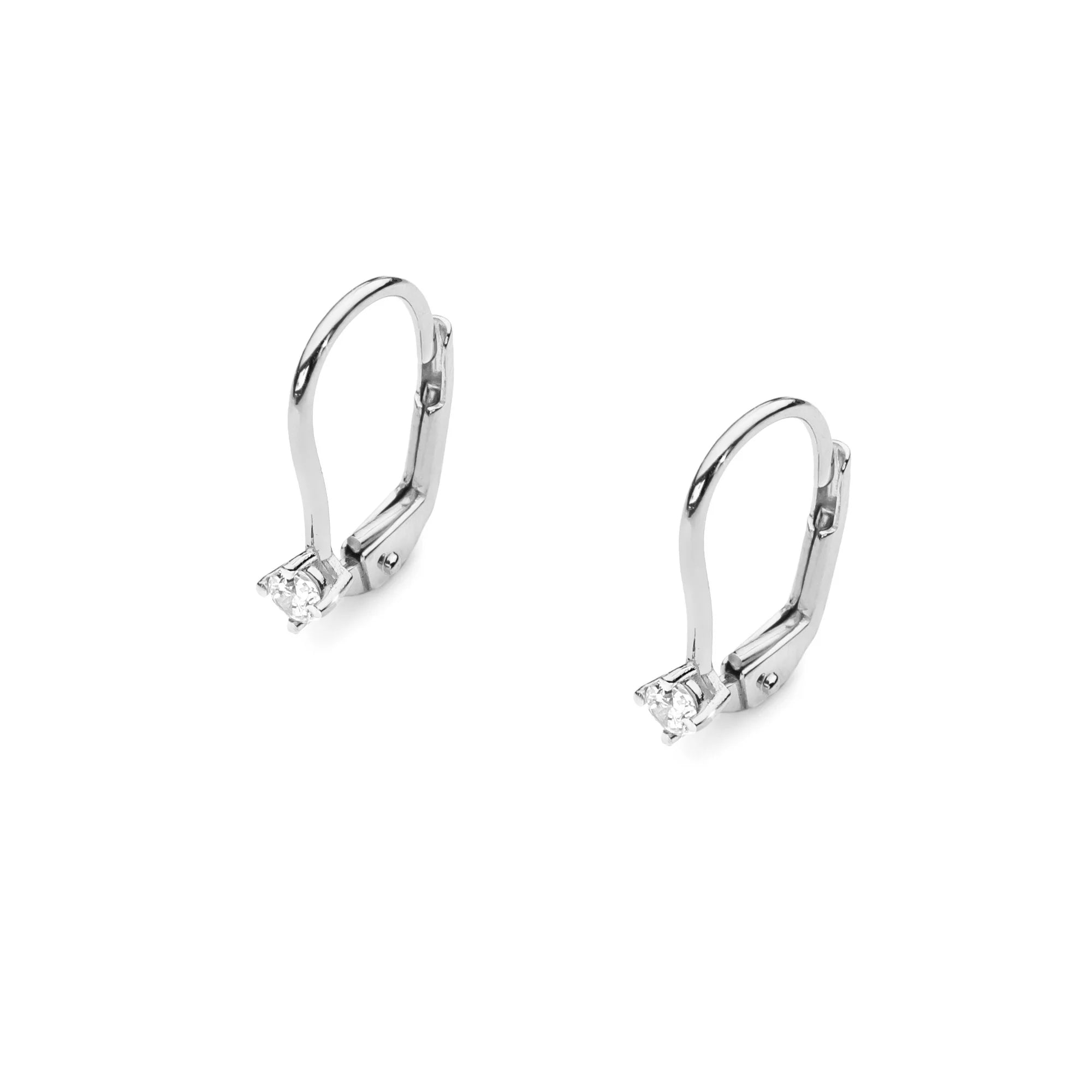 White Gold Earrings with 0.07 ct Diamonds | 585 (14k) White Gold English Clasp Earrings