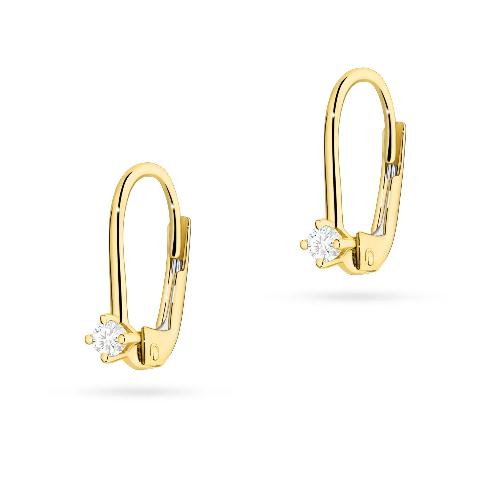 Gold Earrings with 0.07 ct Diamonds | 585 (14k) Gold English Clasp Earrings