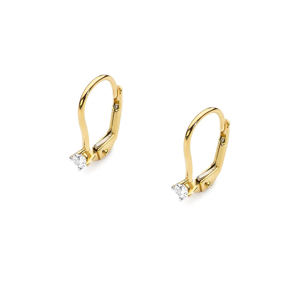 Gold Earrings with 0.07 ct Diamonds | 585 (14k) Gold English Clasp Earrings
