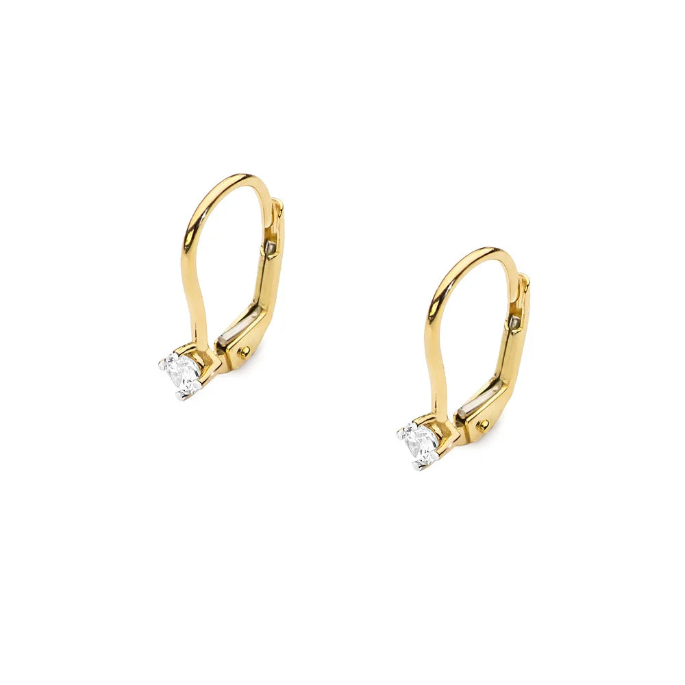 Gold Earrings with 0.08 ct Diamonds | 585 (14k) Gold English Clasp Earrings