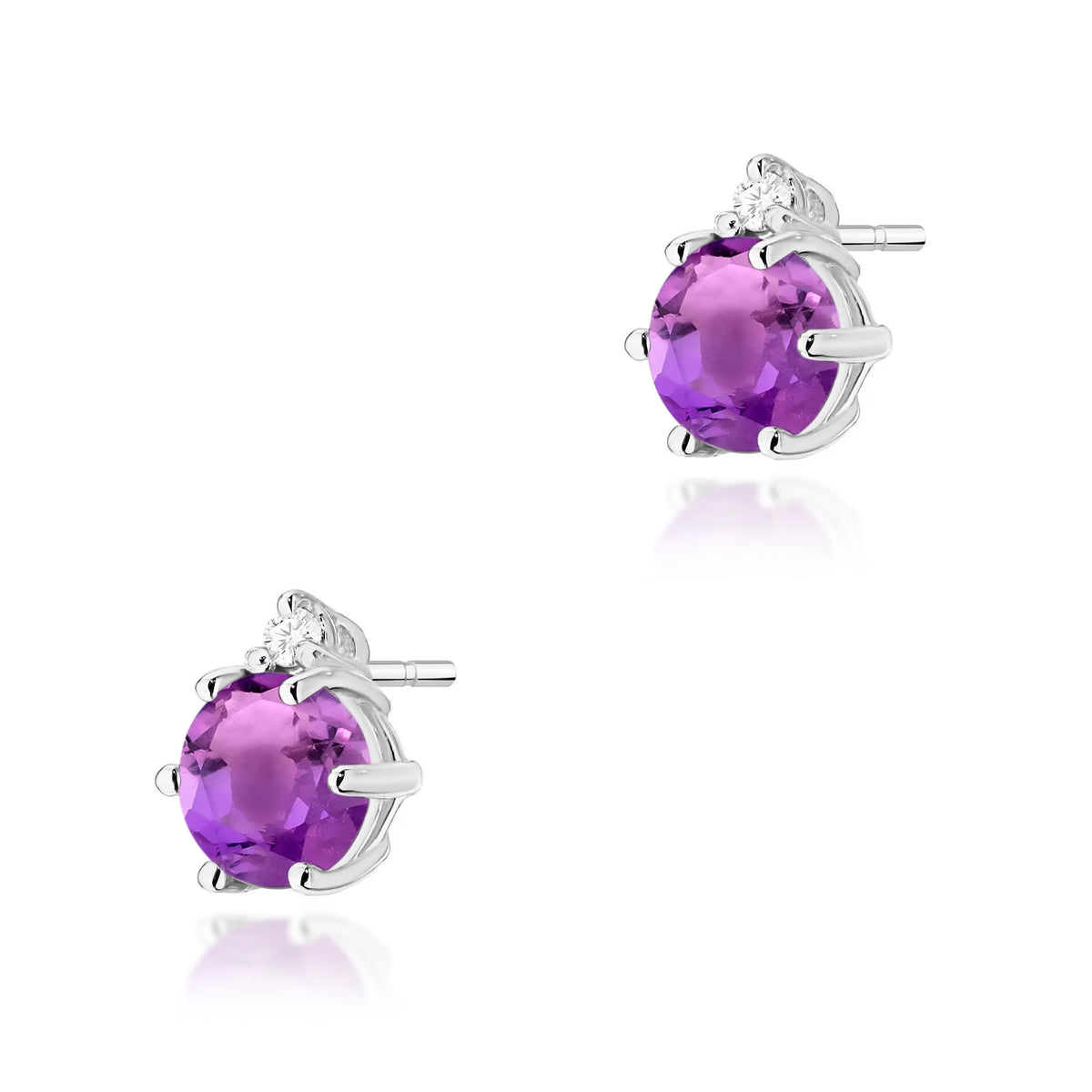 White Gold Earrings with 0.50 ct Amethysts and 0.029 ct Diamonds | 585 (14k) White Gold Stud Earrings