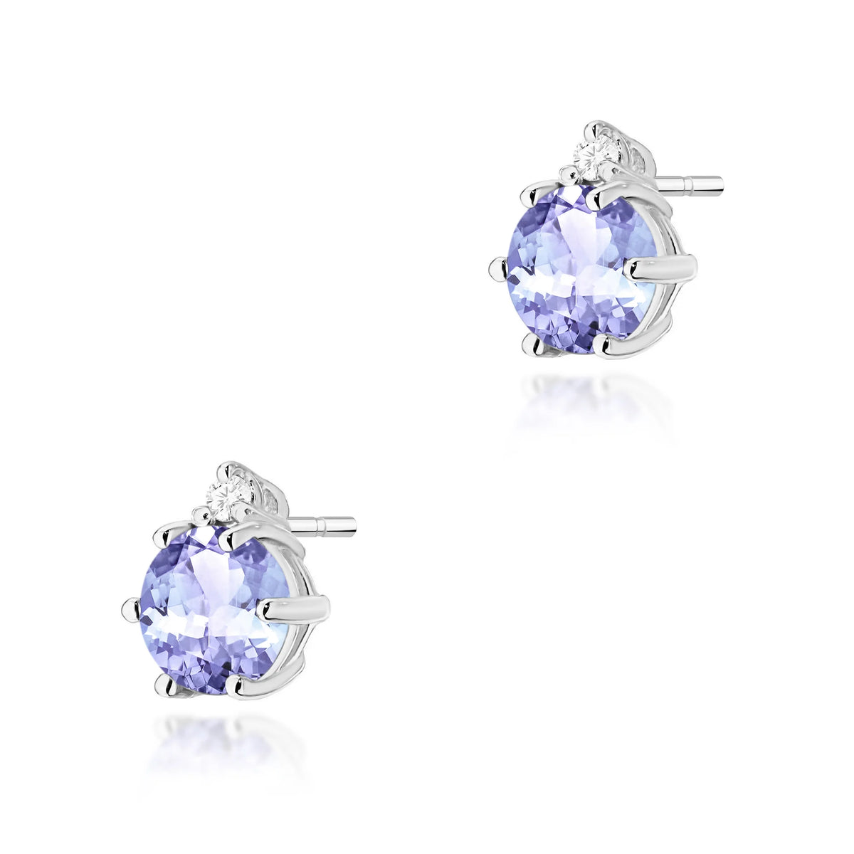 White Gold Earrings with 0.50 ct Tansanites and 0.029 ct Diamonds | 585 (14k) White Gold Stud Earrings