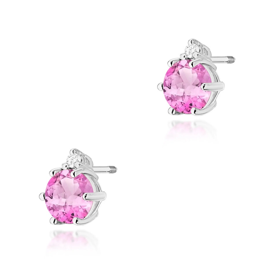 Gold Earrings with 0.60ct Pink Topazes and 0.029ct Diamonds