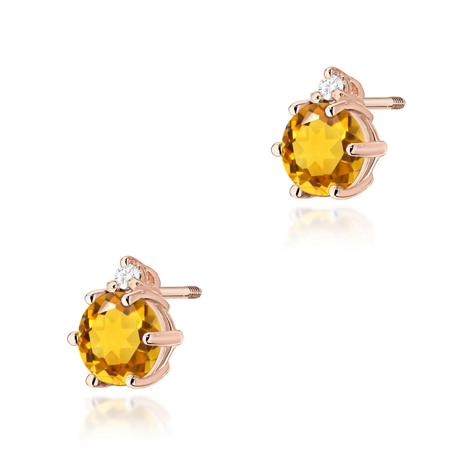 Gold Earrings with 0.50ct Citrines and 0.029ct Diamonds