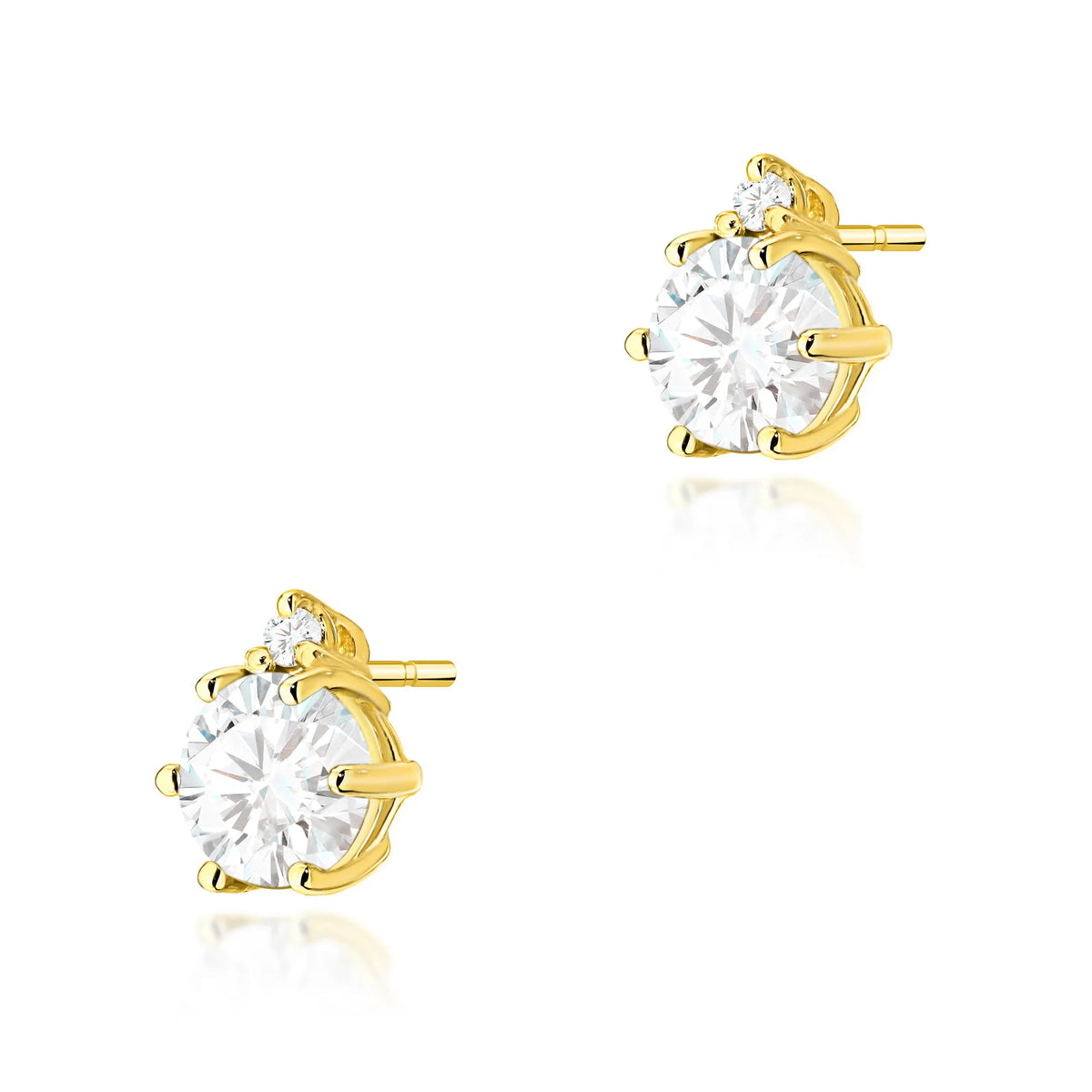 Gold Earrings with 0.60 ct White Sapphires and 0.029 ct Diamonds | 585 (14k) Gold Stud Earrings
