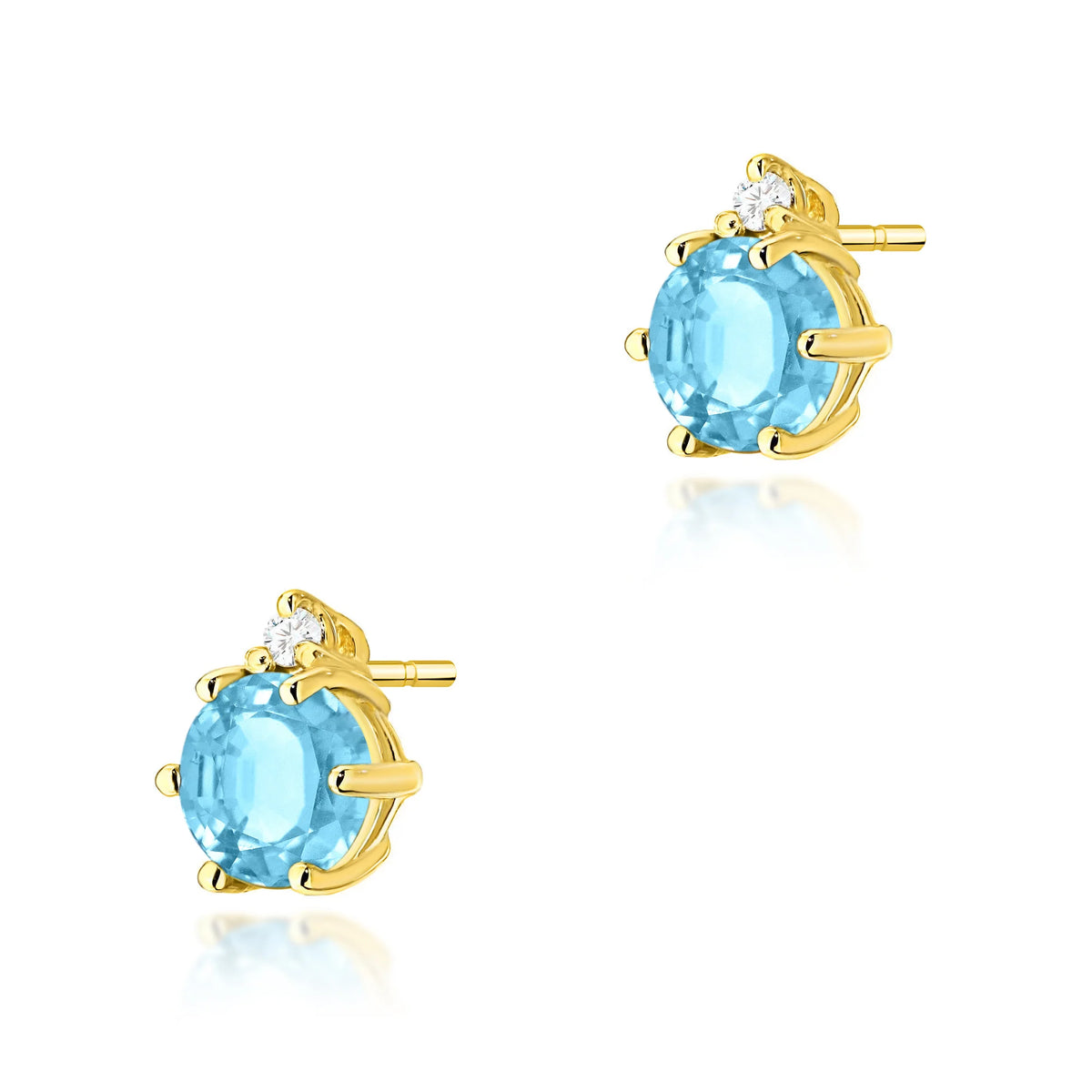 Gold Earrings with 0.50 ct Topazes and 0.029 ct Diamonds | 585 (14k) Gold Stud Earrings