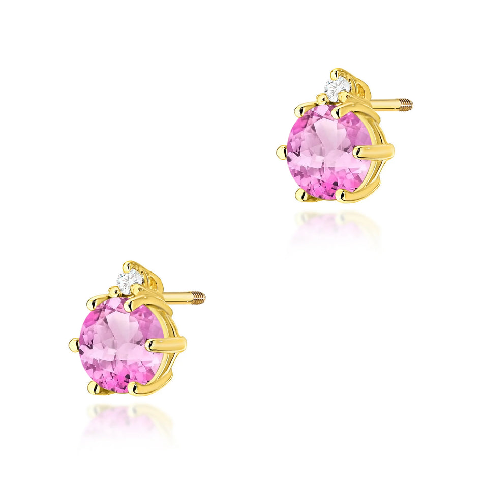 Gold Earrings with 0.60ct Pink Topazes and 0.029ct Diamonds