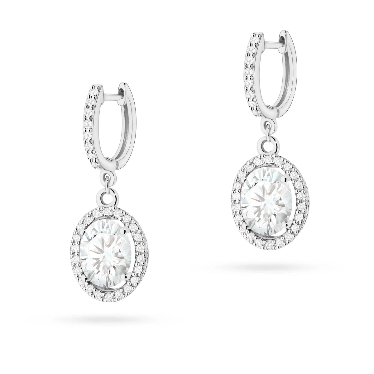 White Gold Earrings with 2 x 1.90 ct and 0.005 ct Lab-Grown Diamonds | 585 (14k) White Gold English Clasp Earrings