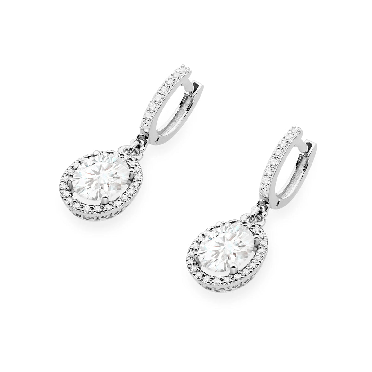 White Gold Earrings with 2 x 1.90 ct and 0.005 ct Lab-Grown Diamonds | 585 (14k) White Gold English Clasp Earrings