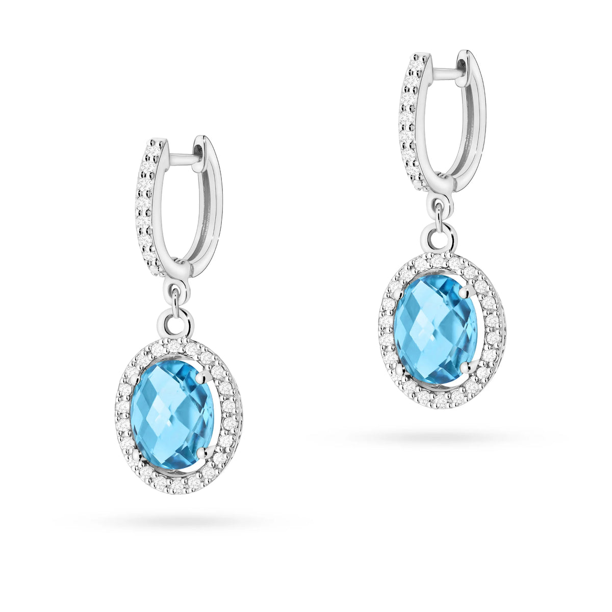 White Gold Earrings with 1.70 ct Topazes and 0.36 ct Diamonds | 585 (14k) White Gold English Clasp Earrings
