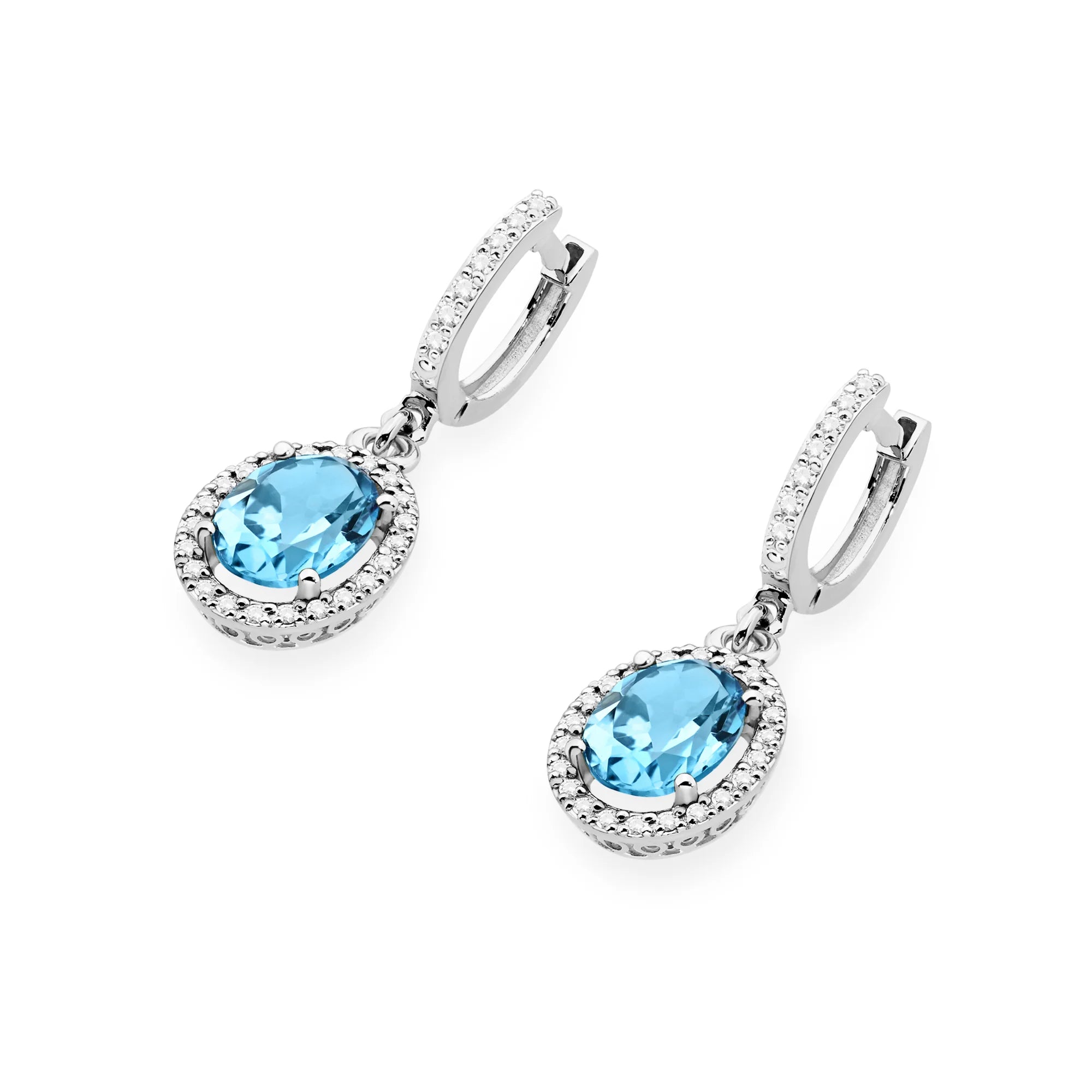 White Gold Earrings with 1.70 ct Topazes and 0.36 ct Diamonds | 585 (14k) White Gold English Clasp Earrings