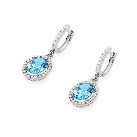 White Gold Earrings with 1.70 ct Topazes and 0.36 ct Diamonds | 585 (14k) White Gold English Clasp Earrings