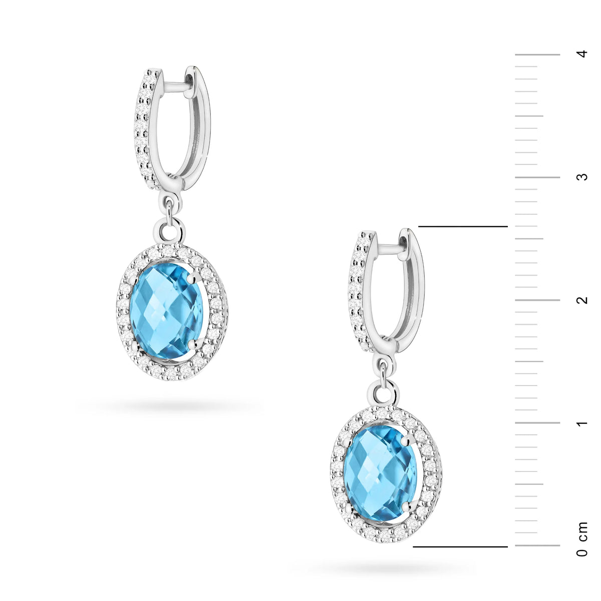 White Gold Earrings with 1.70 ct Topazes and 0.36 ct Diamonds | 585 (14k) White Gold English Clasp Earrings